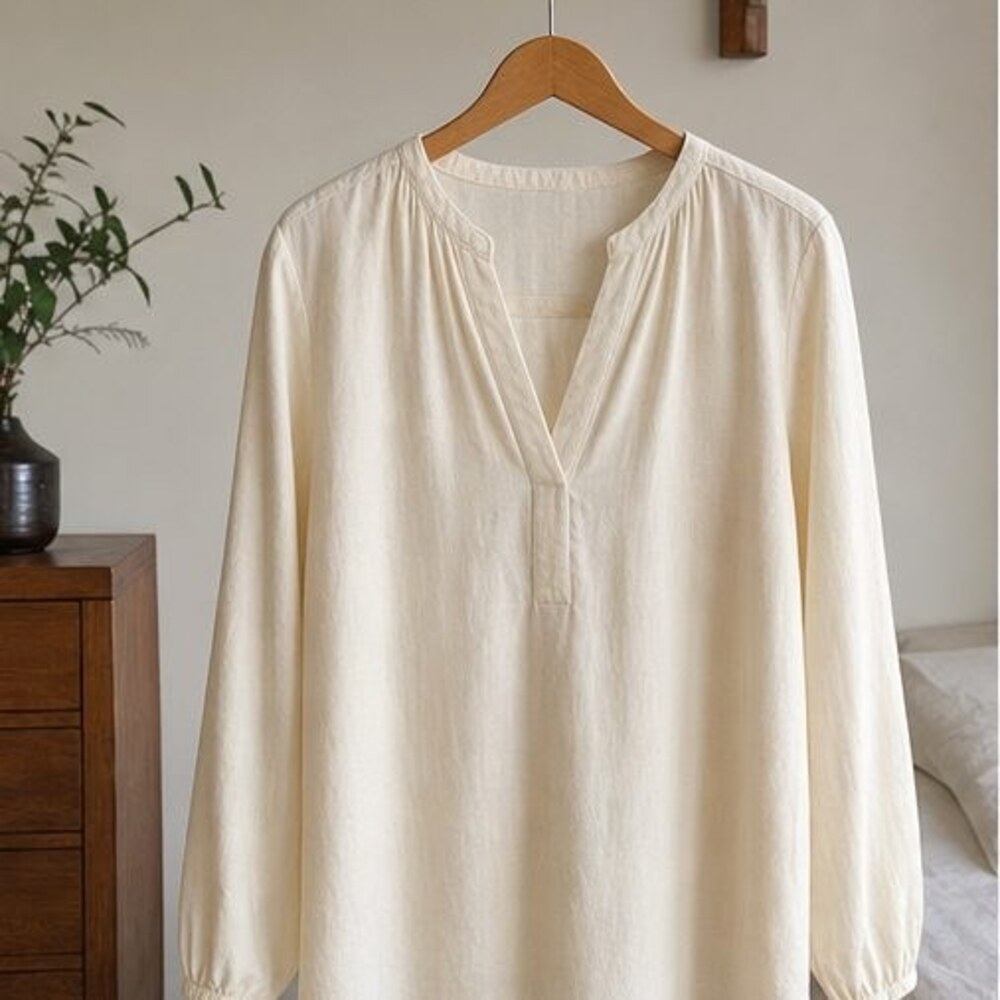 Cream V Neck Top